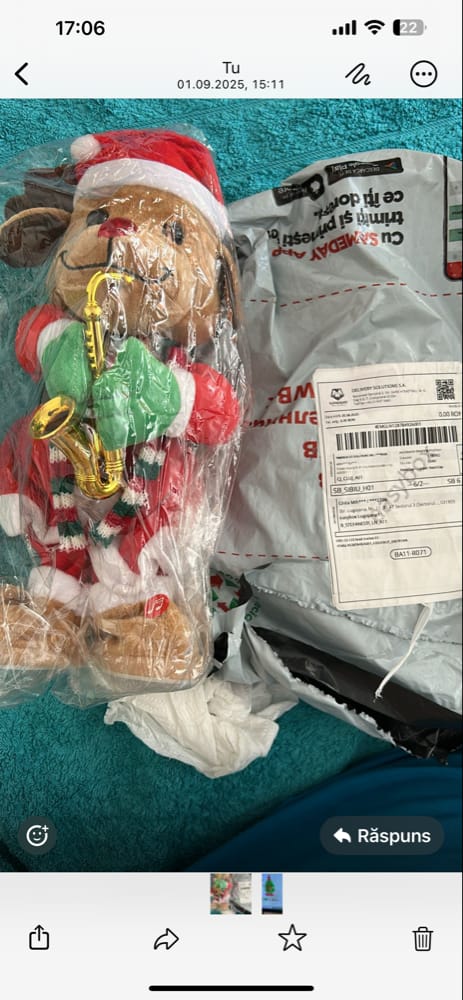 Customer photo review of Brad de Craciun animat care canta danseaza si repeta, figurina Timebox, decoratiune Christmas, 35cm, Verde/Rosu
