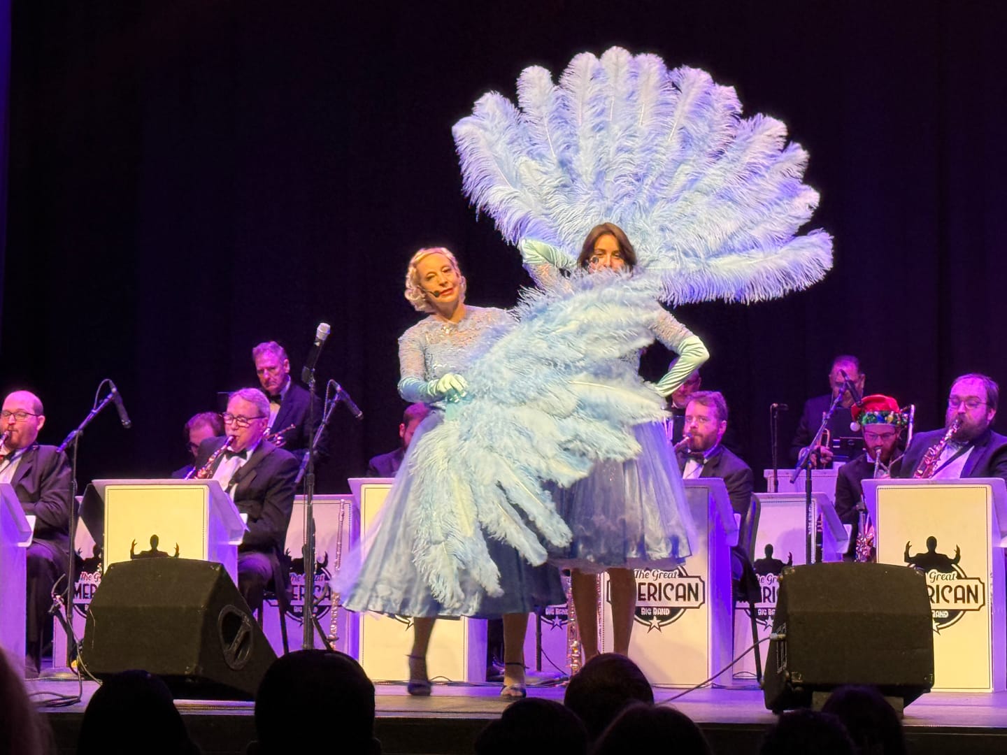 Customer photo review of Sky blue Advanced XL 2 Layers Ostrich Feather Fan 34"x 60"