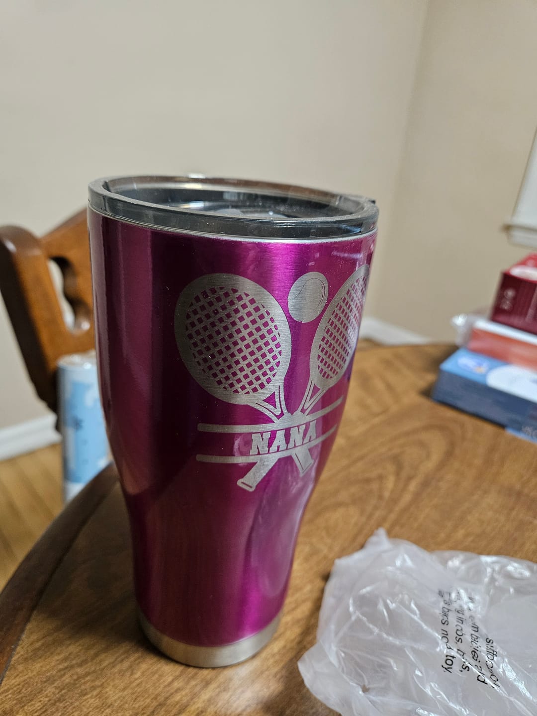 Customer photo review of Personalized Tennis Rackets on 27oz Curve Tumbler