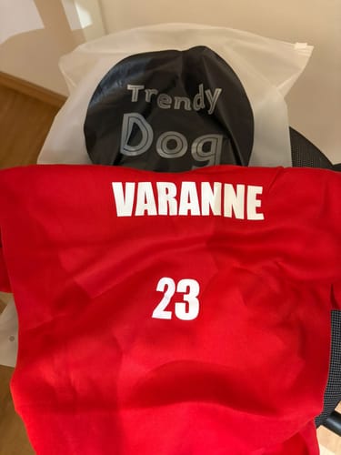 Customer photo review of Felpa "Trendy Dog" Rossa Personalizzabile con Nome e Numero