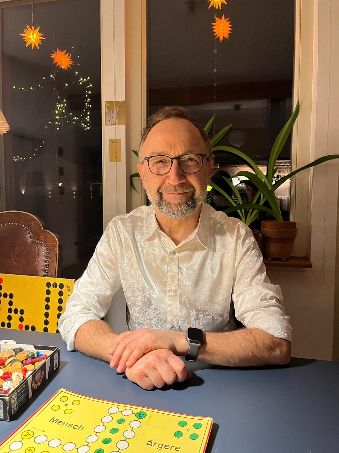 Customer photo review of Herren Langärmliges Jacquard Hemd aus glänzendem Satin Weiß