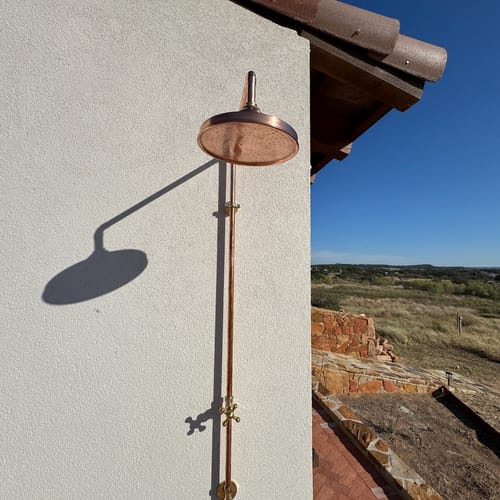 Customer photo review of Unlacquered Solid Copper Outdoor Shower - Single Feed (Cold or Hot Water)