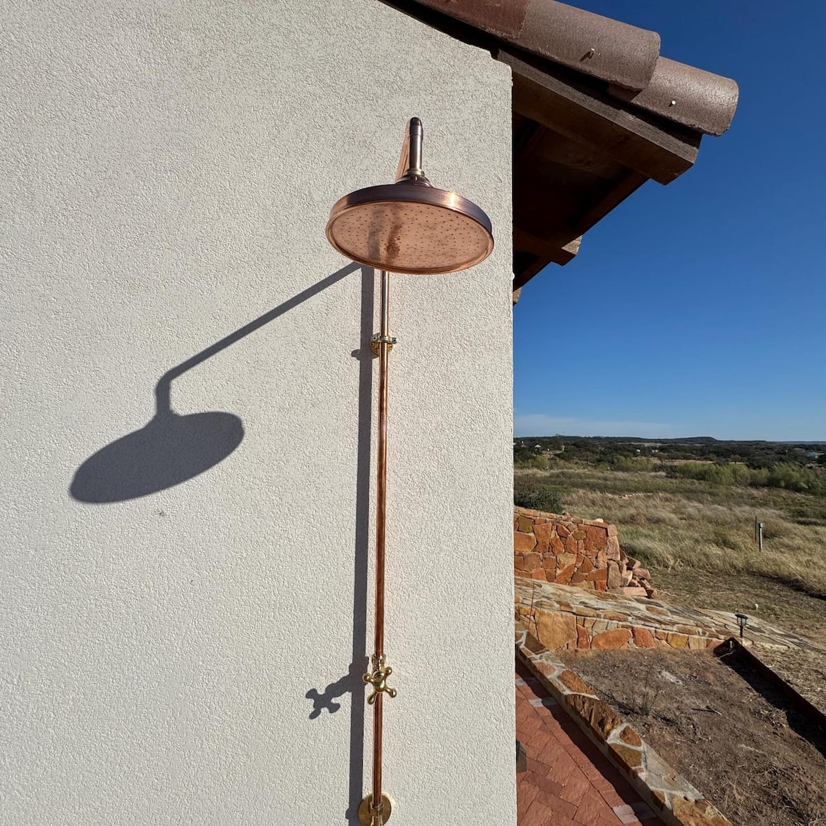 Customer photo review of Unlacquered Solid Copper Outdoor Shower - Single Feed (Cold or Hot Water)