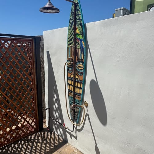 Customer photo review of Unlacquered Solid Copper Outdoor Shower - Single Feed (Cold or Hot Water)