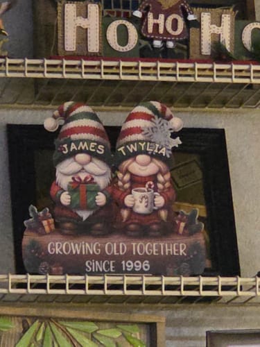 Customer photo review of Personalized "Growing Old Together" Gnome Plaque With Names & Gift Hot Cocoa | Heartfelt Christmas Gift For Couple Grandparent