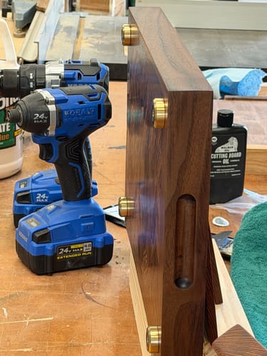 Customer photo review of Premium Cutting Board Feet - Brass/Stainless Steel