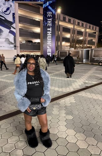 Customer photo review of GISELE-DENIM FAUX FUR JACKET