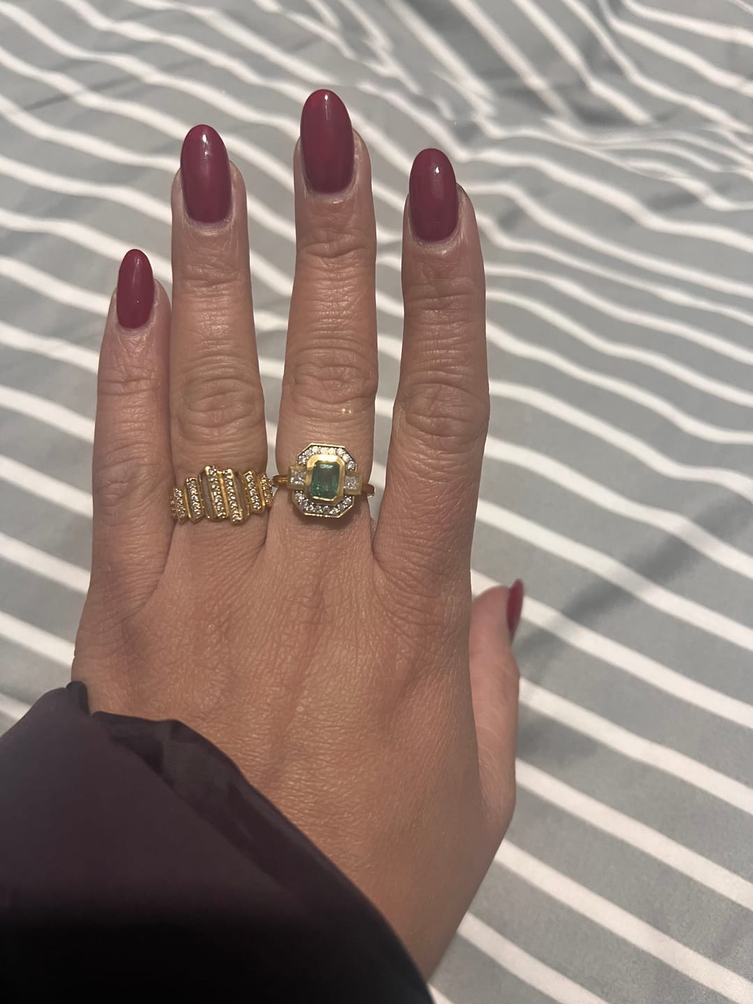 Customer photo review of Grecian Octagon Emerald Halo Ring