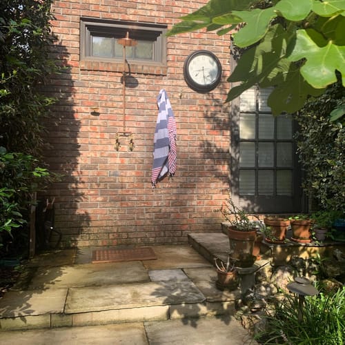 Customer photo review of Handcrafted Unlacquered Solid Copper Outdoor Shower - 8" Rainfall Head
