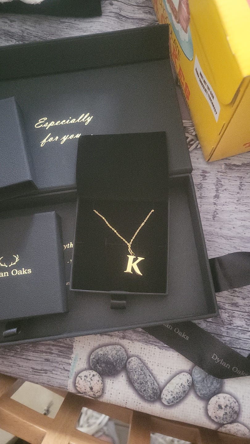 Customer photo review of K Initial Pendant Necklace + FREE Diamond Studs Gold