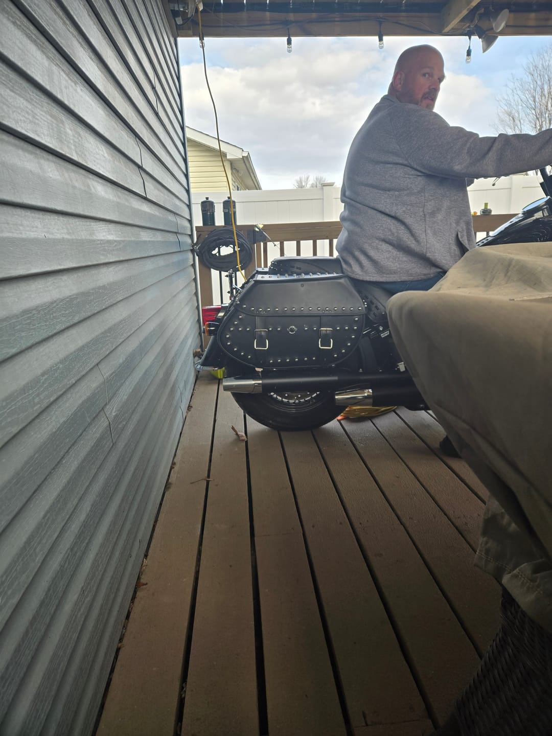 Customer photo review of 35L - Legacy Extra Large Studded Leather Motorcycle Saddlebags for Harley Softail Heritage FLHC/S