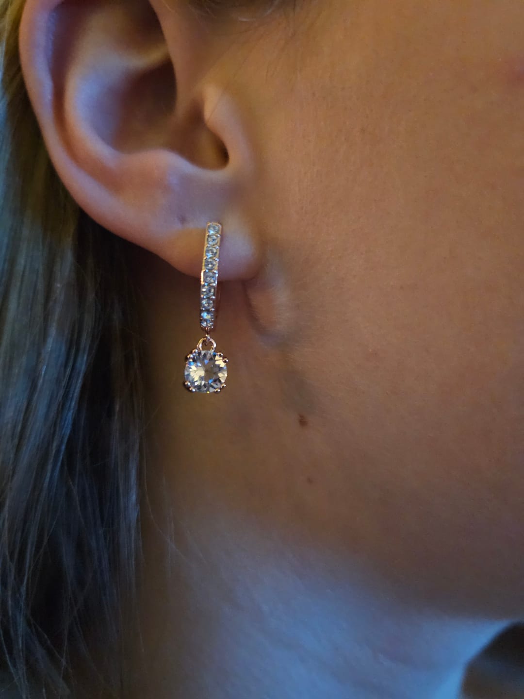 Customer photo review of McKenzie 18k White Gold Plated Drop Dangle Earrings with Swarovski Crystals