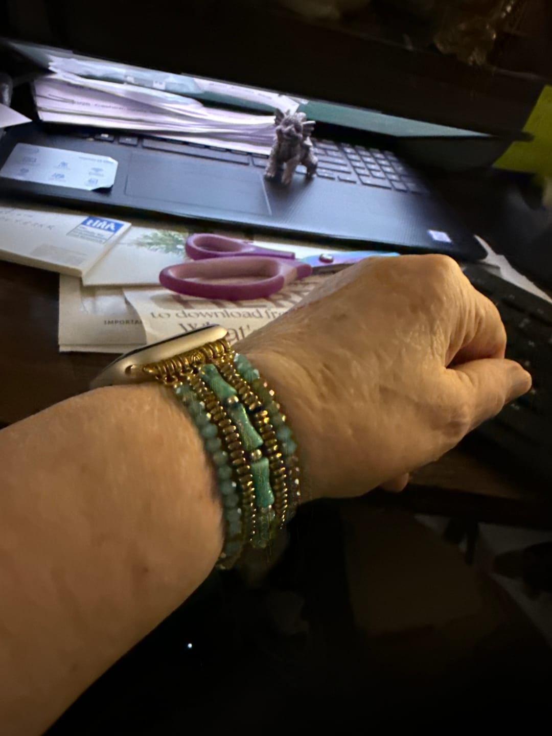 Customer photo review of Jade Glimmer Stretch Apple Watch Strap