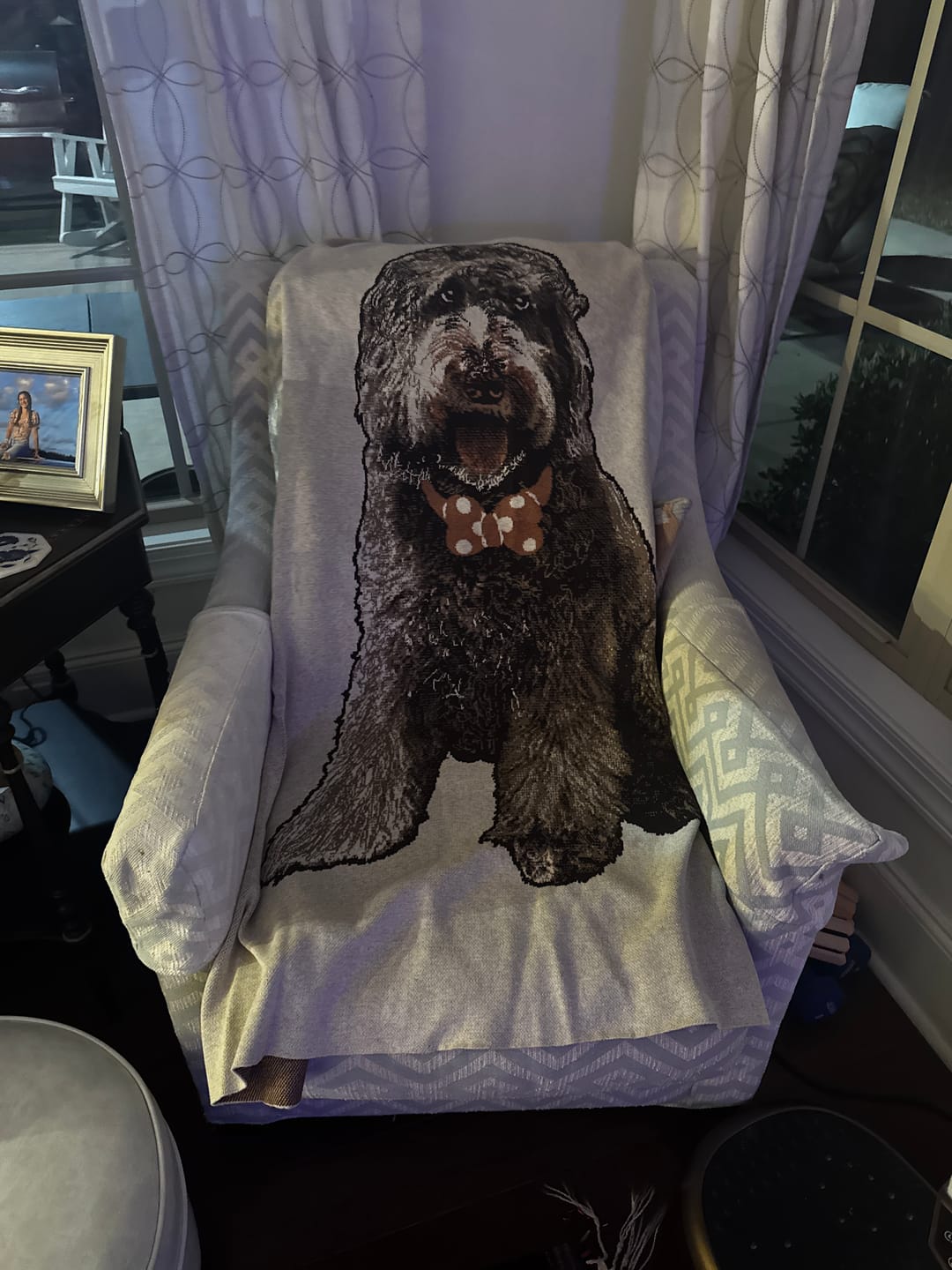 Customer photo review of Dog With Bow Tie - Custom Knitted Blanket