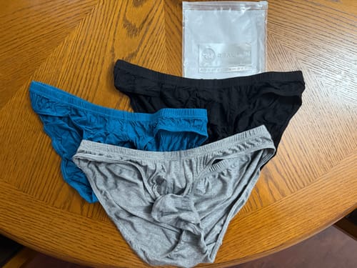 Customer photo review of Modal 0in Bikini Briefs No Fly 3pk Black/Blue/Gray