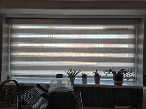 Customer photo review of SmartWings Motorized Zebra Shades 60% Blackout Translucent 75mm Eloise
