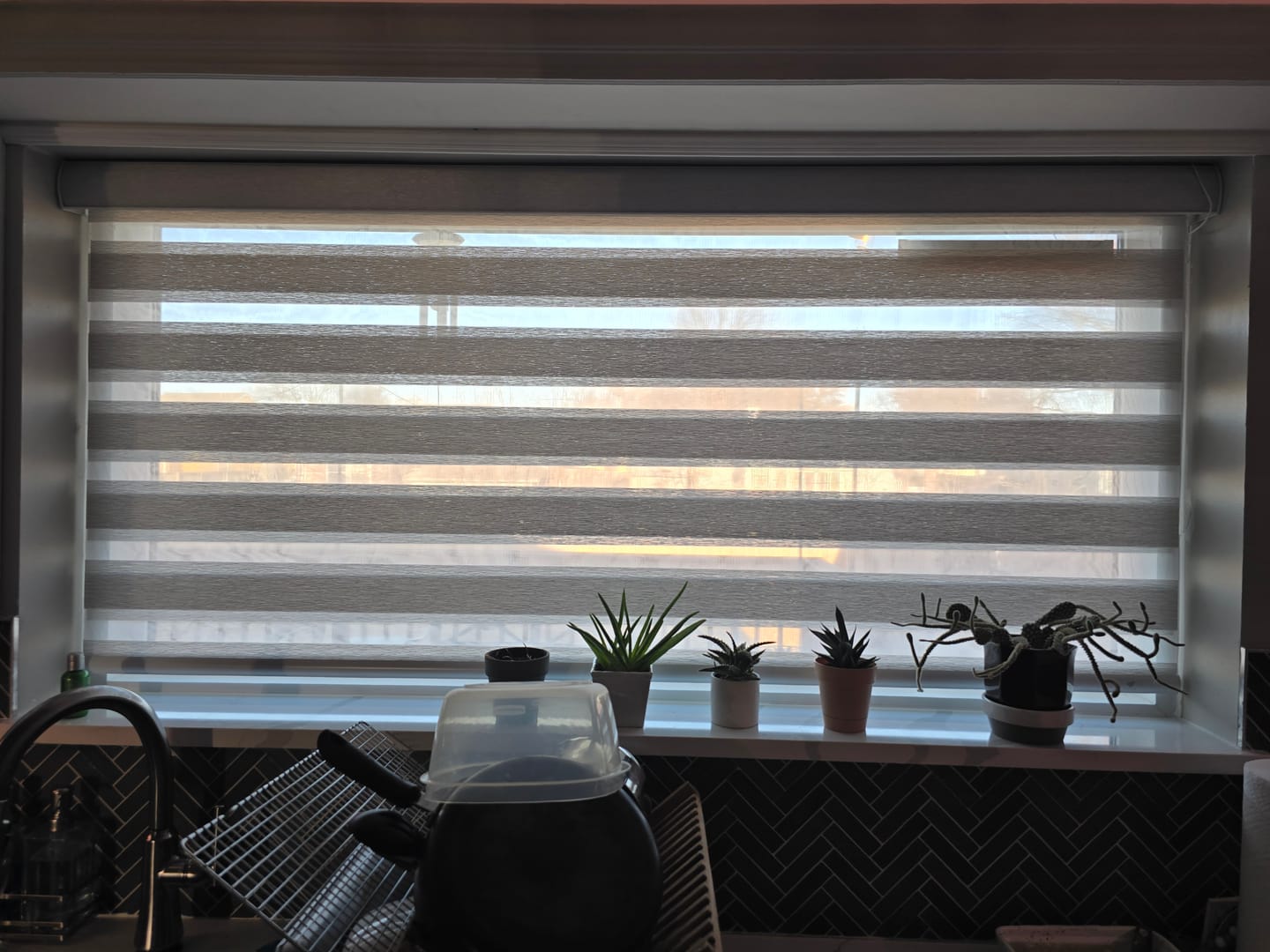 Customer photo review of SmartWings Motorized Zebra Shades 60% Blackout Translucent 75mm Eloise