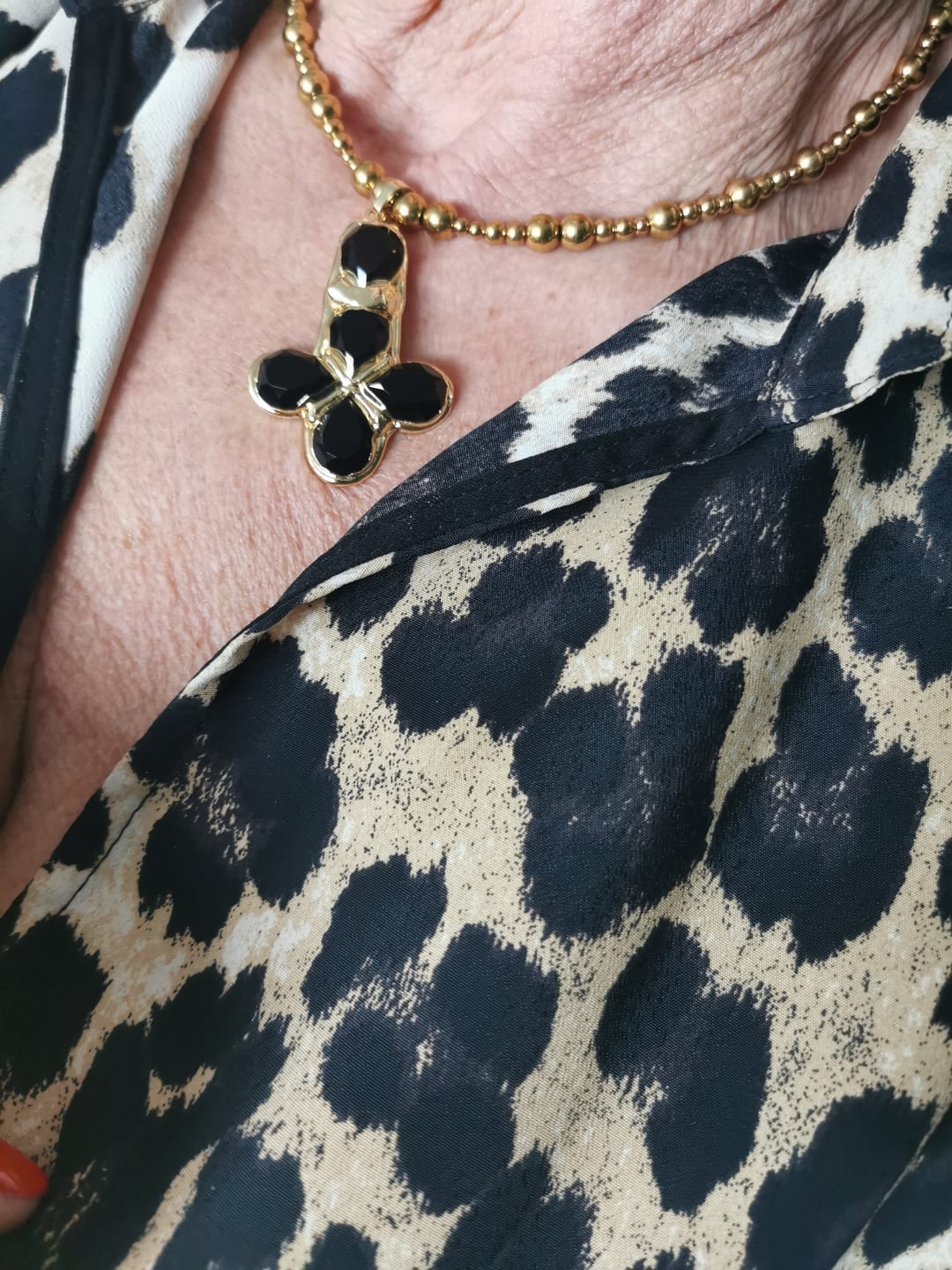Customer photo review of Paloma Beaded Necklace in Obsidian