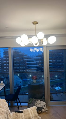 Customer photo review of 6/8/12-Light Mid-Century Modern Opal White Glass Globe Chandelier
