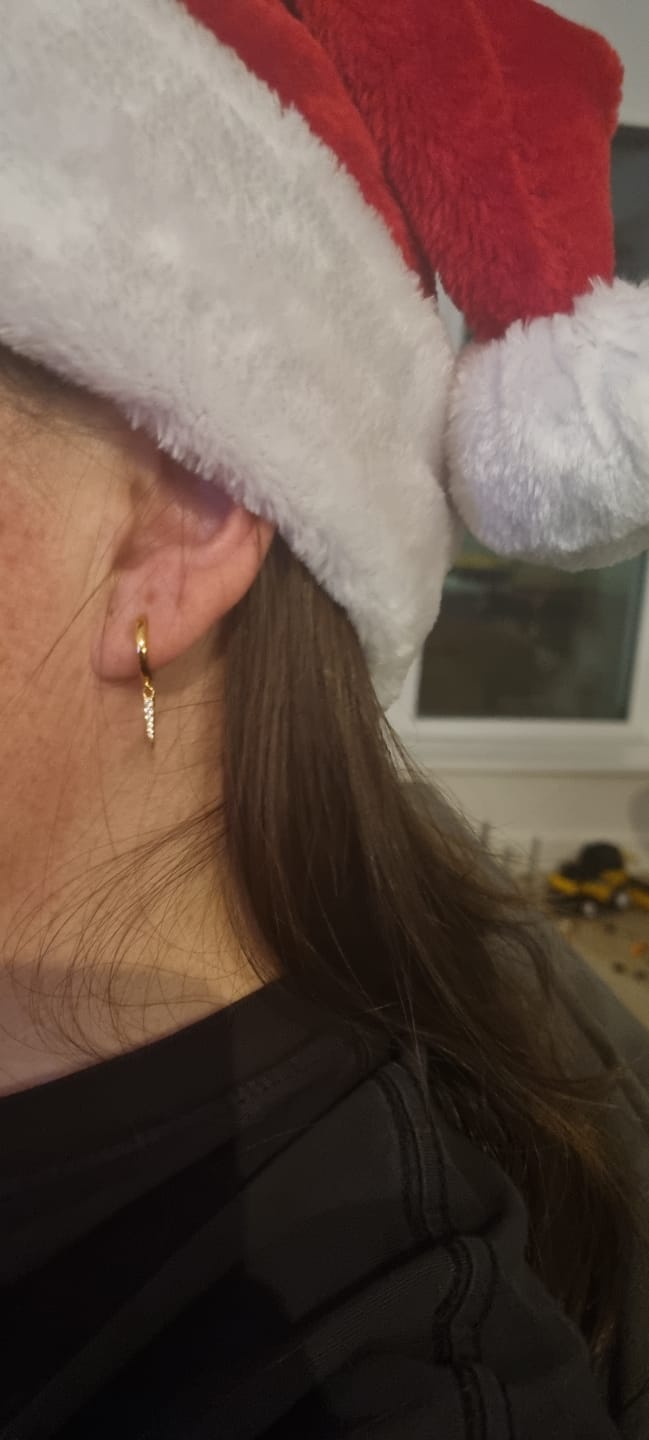 Customer photo review of Pave Drop Earrings Gold