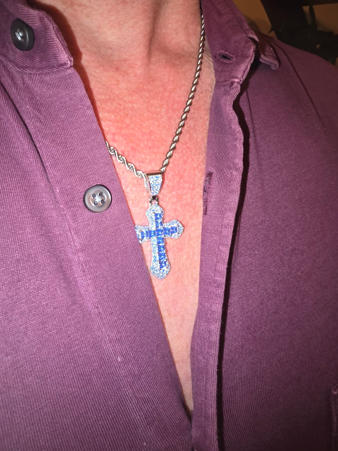 Customer photo review of BLUE CROSS PENDANT.