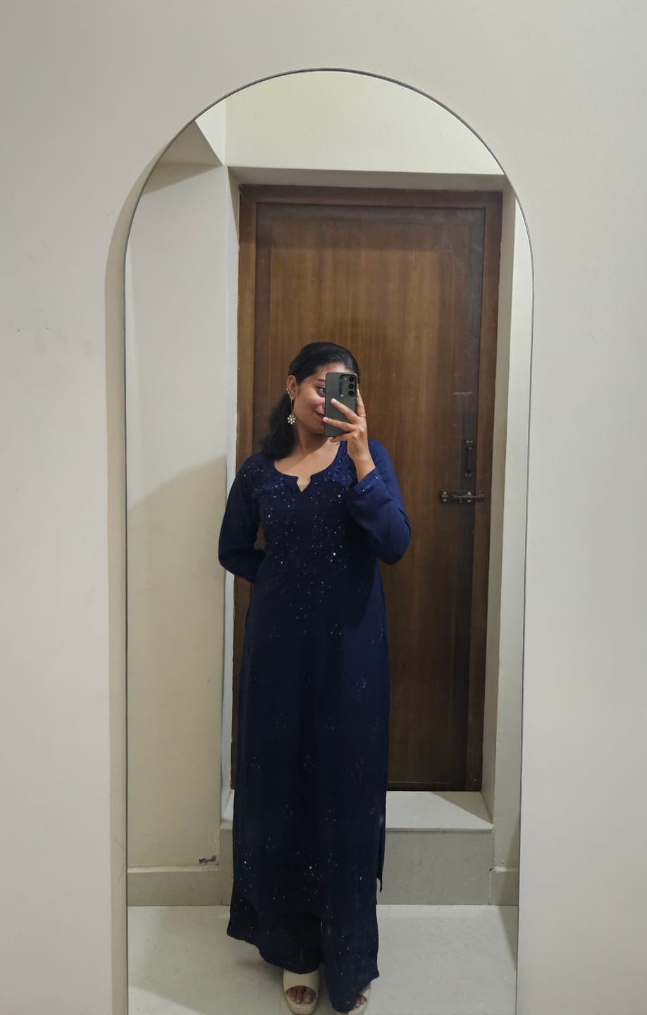 Customer photo review of Navy Blue 2 piece Rayon Mukaish set