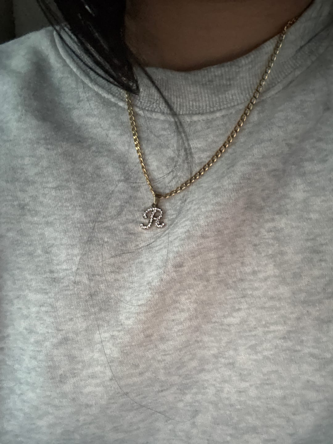 Customer photo review of Script Iced Letter Necklace