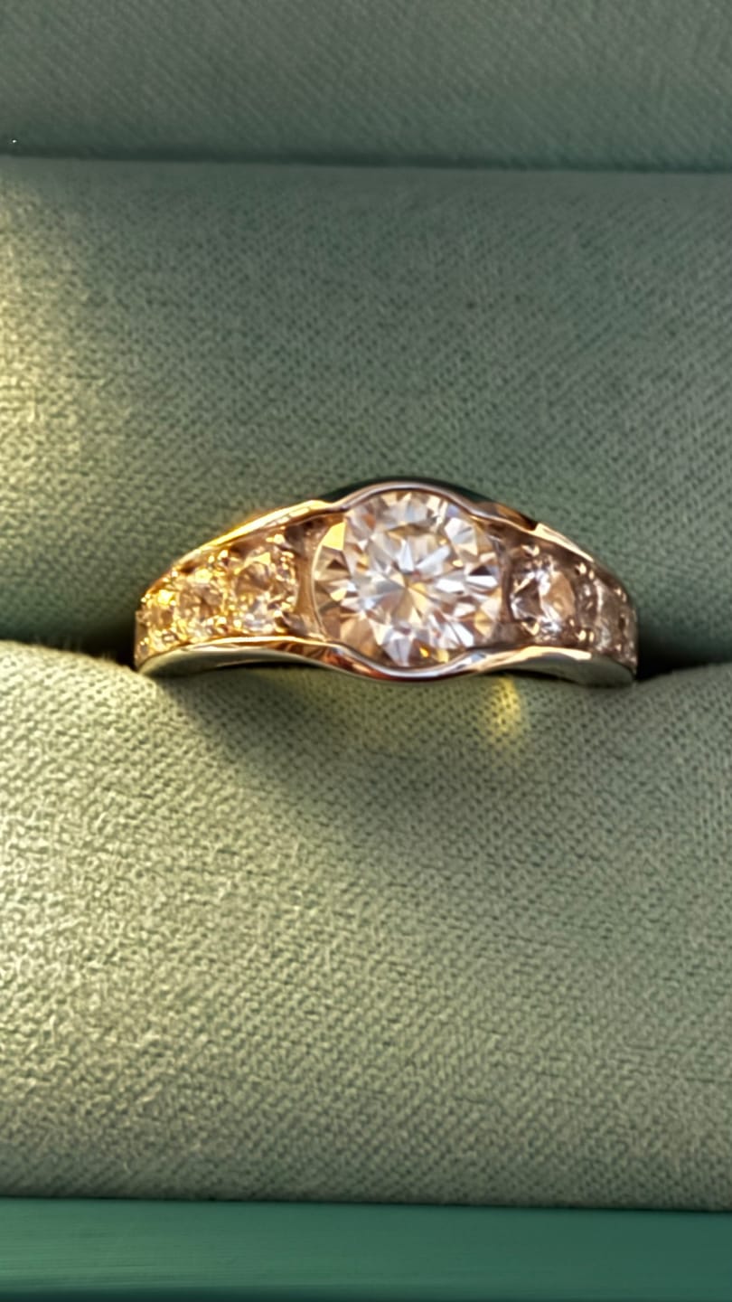 Customer photo review of Bezel Round Moissanite Channel Euro Shank Engagement Ring
