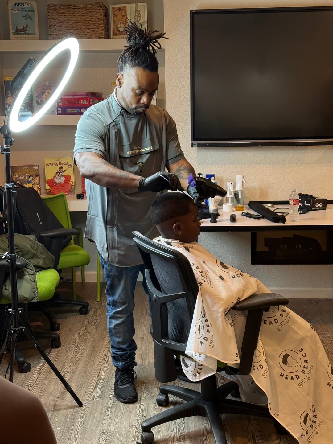 Customer photo review of Customize Your Barber Smock