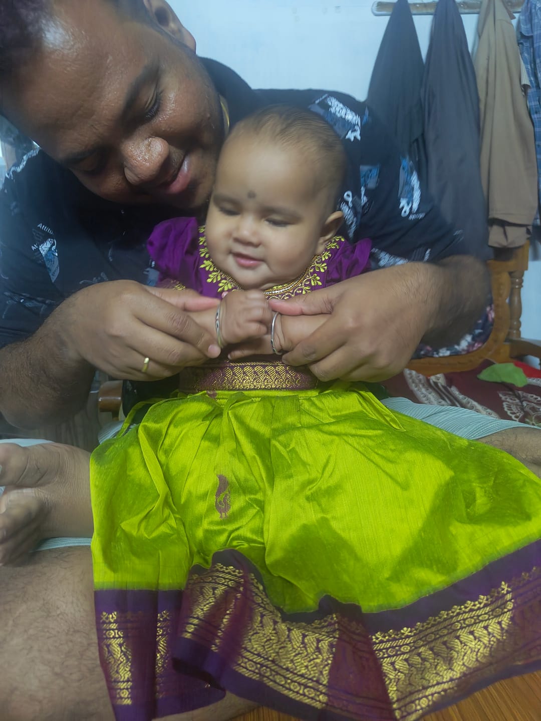 Customer photo review of Green and Wine Kids Langa Blouse – Traditional Zari Border Cotton Dress for Baby Girl