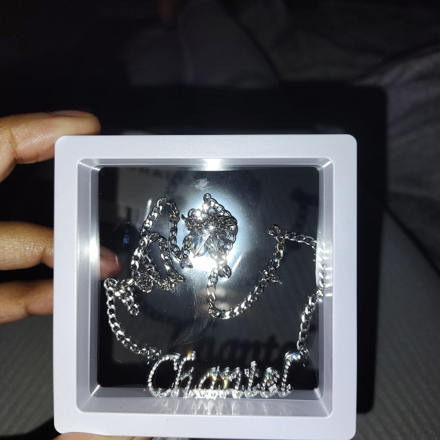 Customer photo review of Iced Name Necklace w/ Cuban Chain
