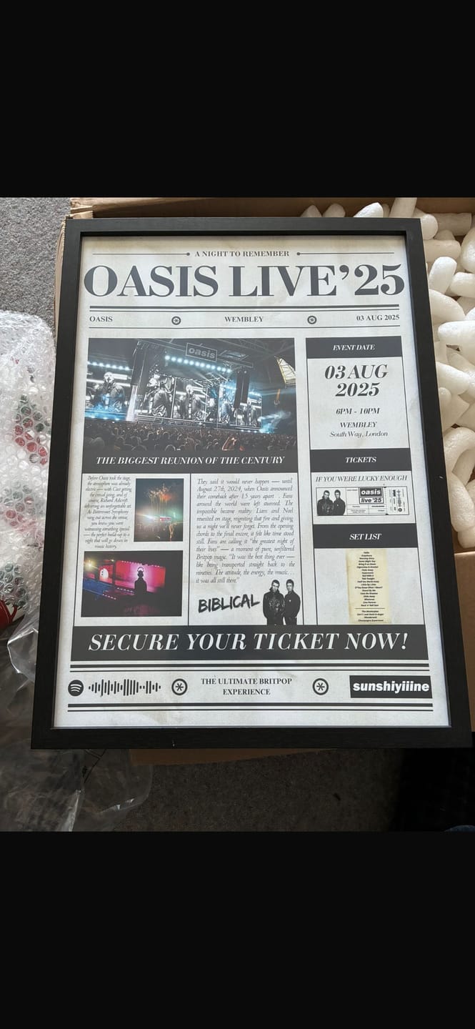 Customer photo review of Oasis Live'25 Personalised Newspaper Poster - Oasis Inspired Print