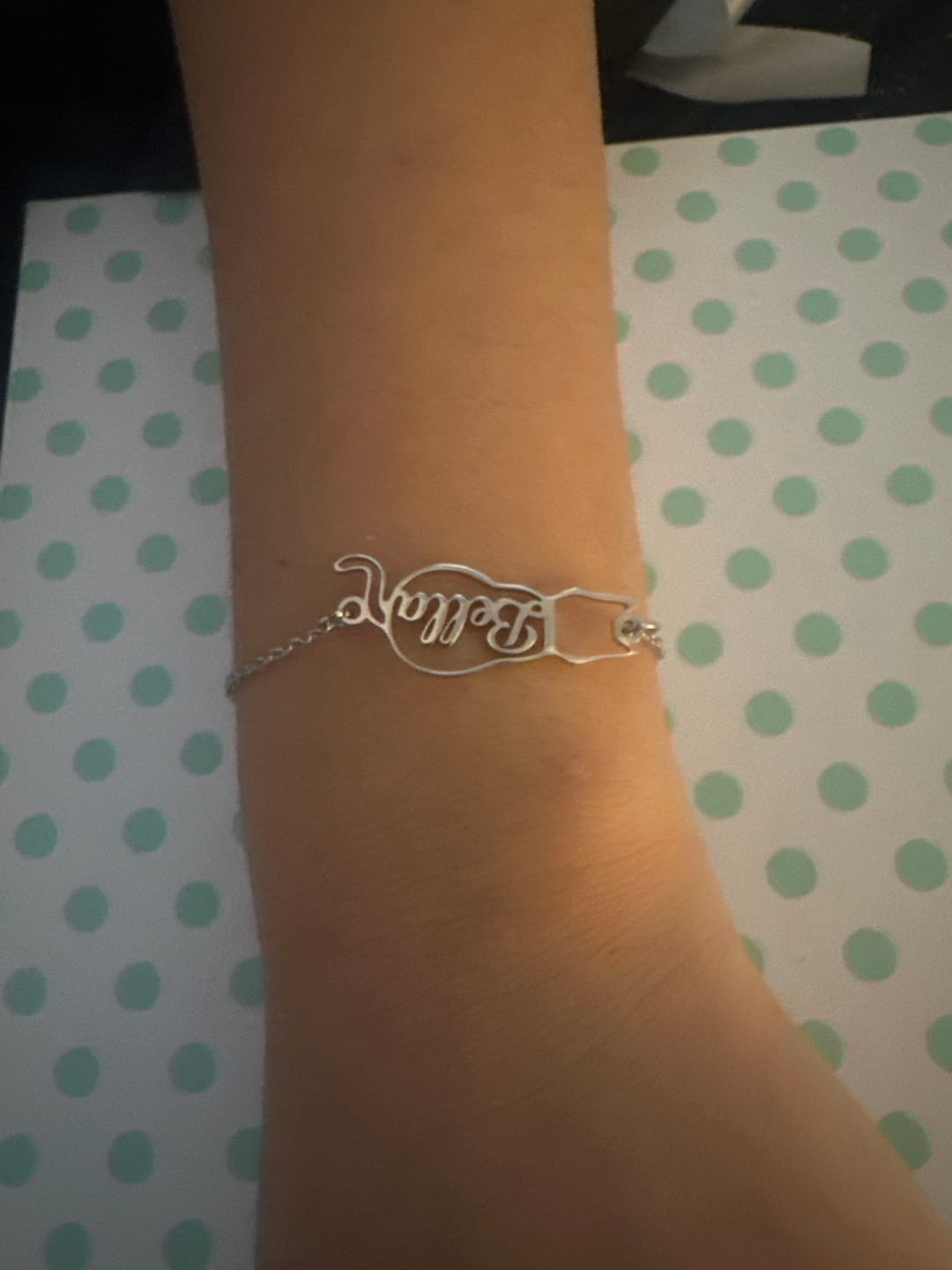 Customer photo review of Custom Cat Name Bracelet