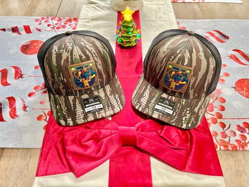 Customer photo review of Custom Leather Patch Camo Trucker Hat – Multiple Camo Styles