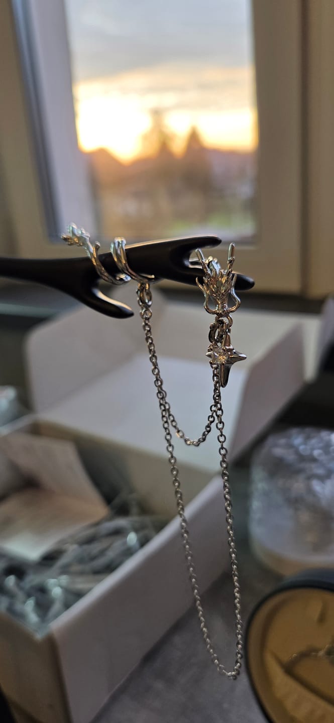 Customer photo review of "Loong" Platinum Plated Flowing Dragon Walnut Hair Pin, Statement Hair Stick