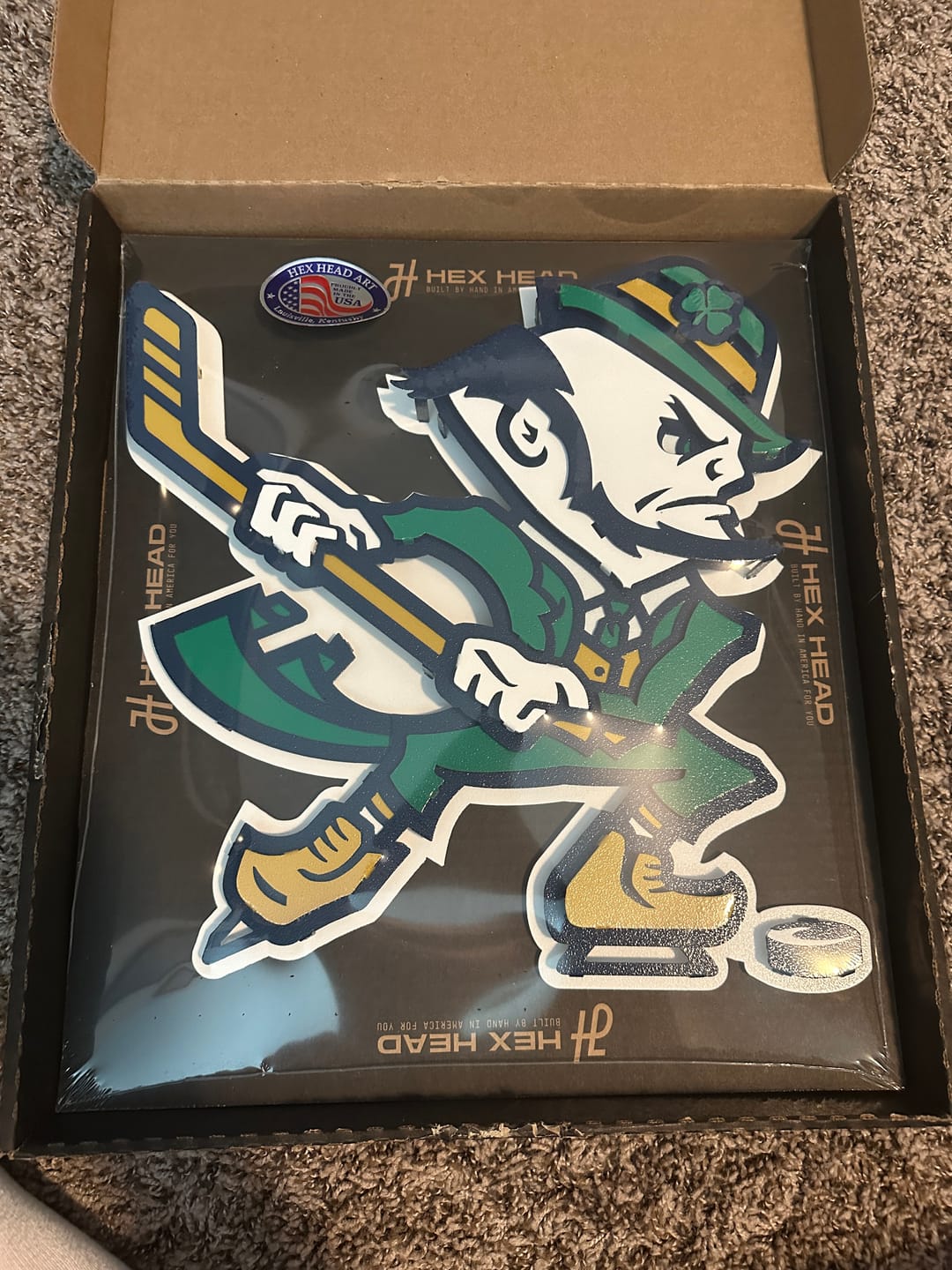 Customer photo review of Notre Dame Fighting Irish Hockey Leprechaun 3D Vintage Metal Wall Art