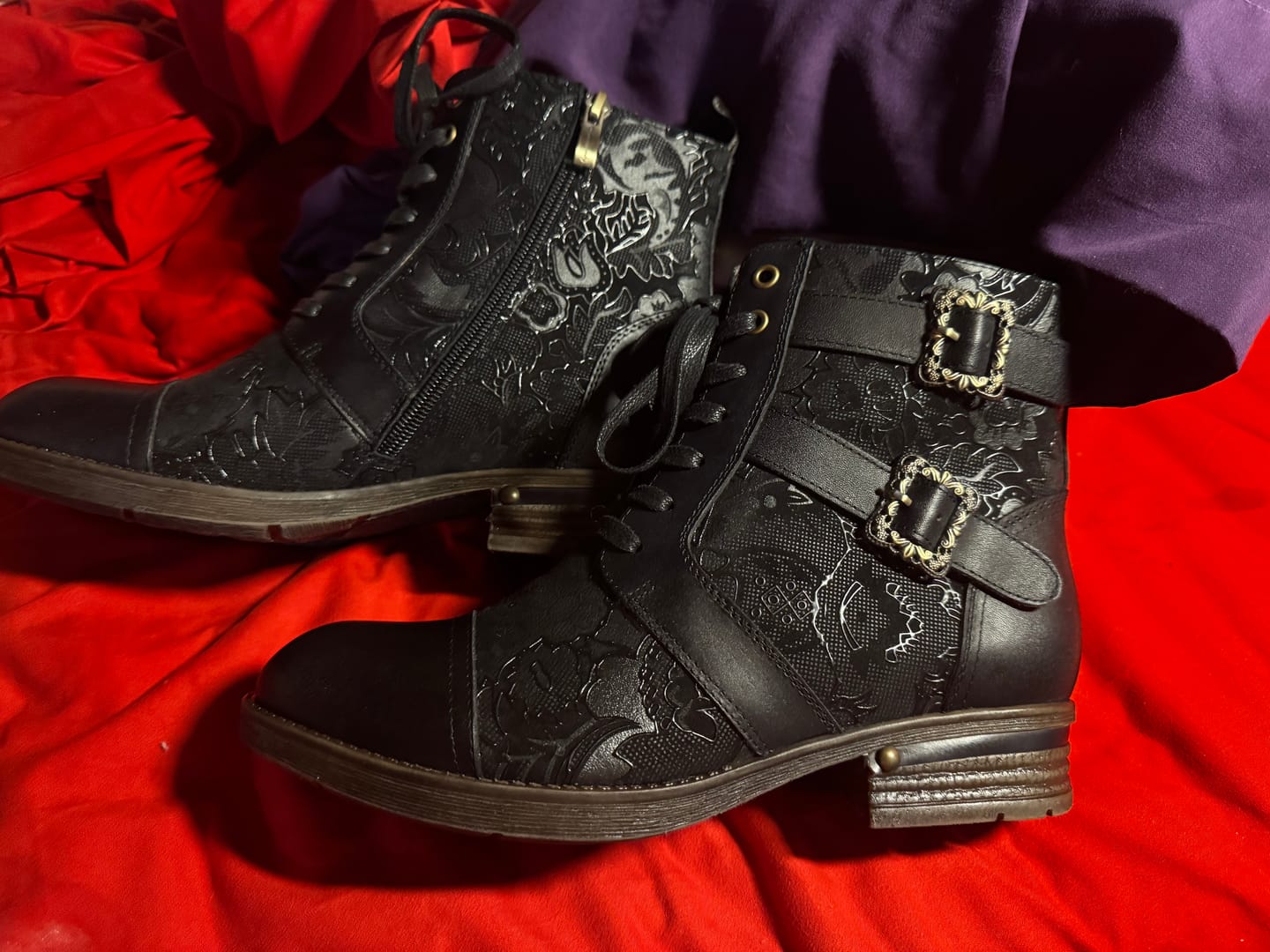 Customer photo review of Timeless Grace Floral Lace-Up Flat Ankle Boots