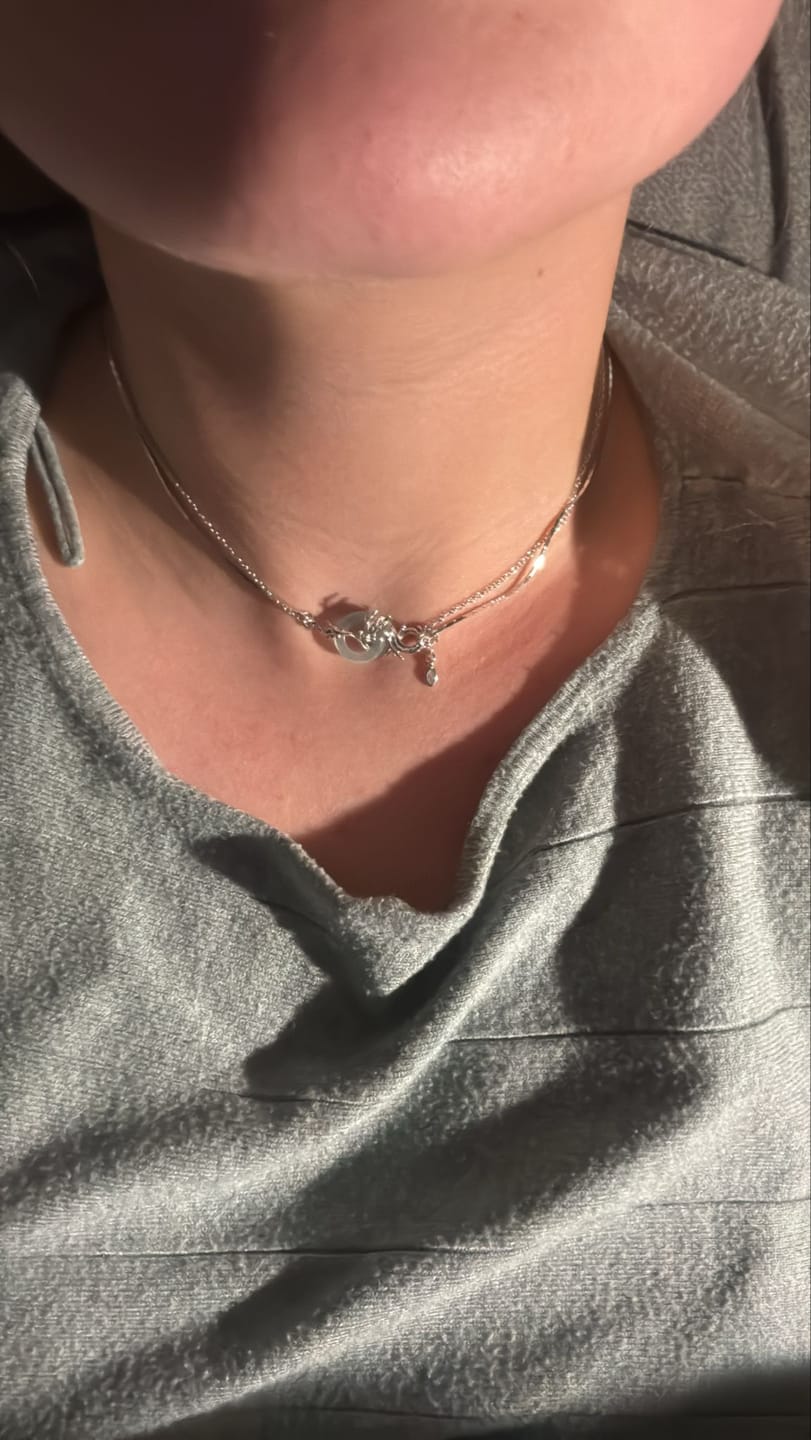 Customer photo review of "Loong" 24k Gold/925 Sterling Silver Abstract Dragon Jade Necklace, Open Collar Choker