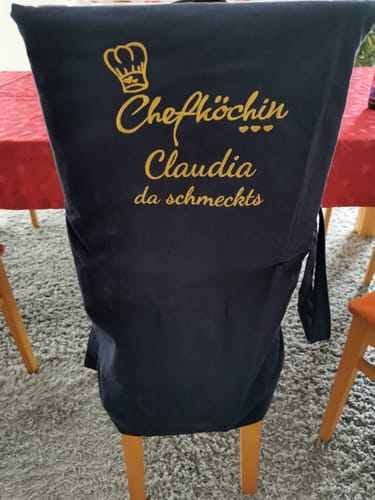 Customer photo review of Große Öse Kochschürze mit Namen und Motiv bestickt 100% Baumwolle CANVAS