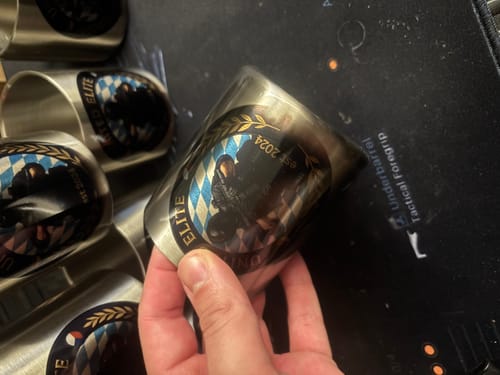 Customer photo review of TassenExpress - Karabiner Edelstahl-Tasse mit Logo Groß 325ml