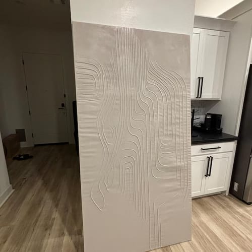 Customer photo review of Whispering Sands-Wabi-Sabi Textured Abstract Oil Painting | Minimalist Vertical Canvas Art