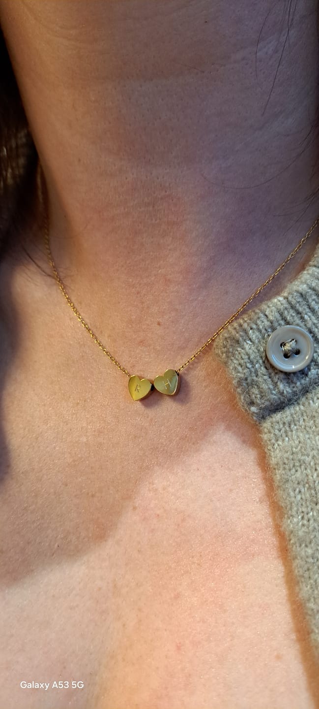 Customer photo review of Amo Heart Double Bead Necklace in Gold