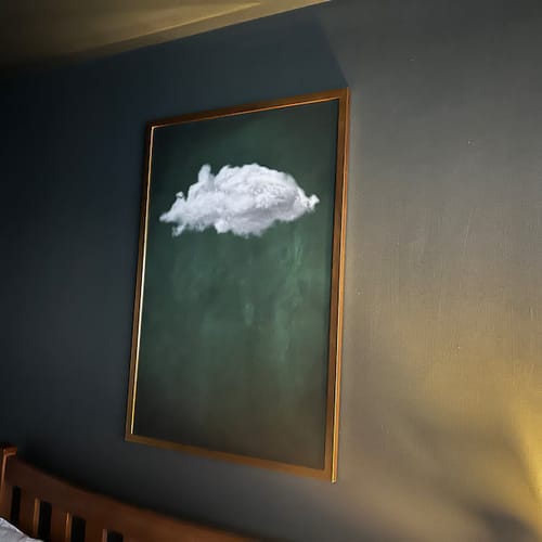 Customer photo review of Ephemeral Echo-Minimalist Green and White Textured Abstract Oil Painting for modern decor