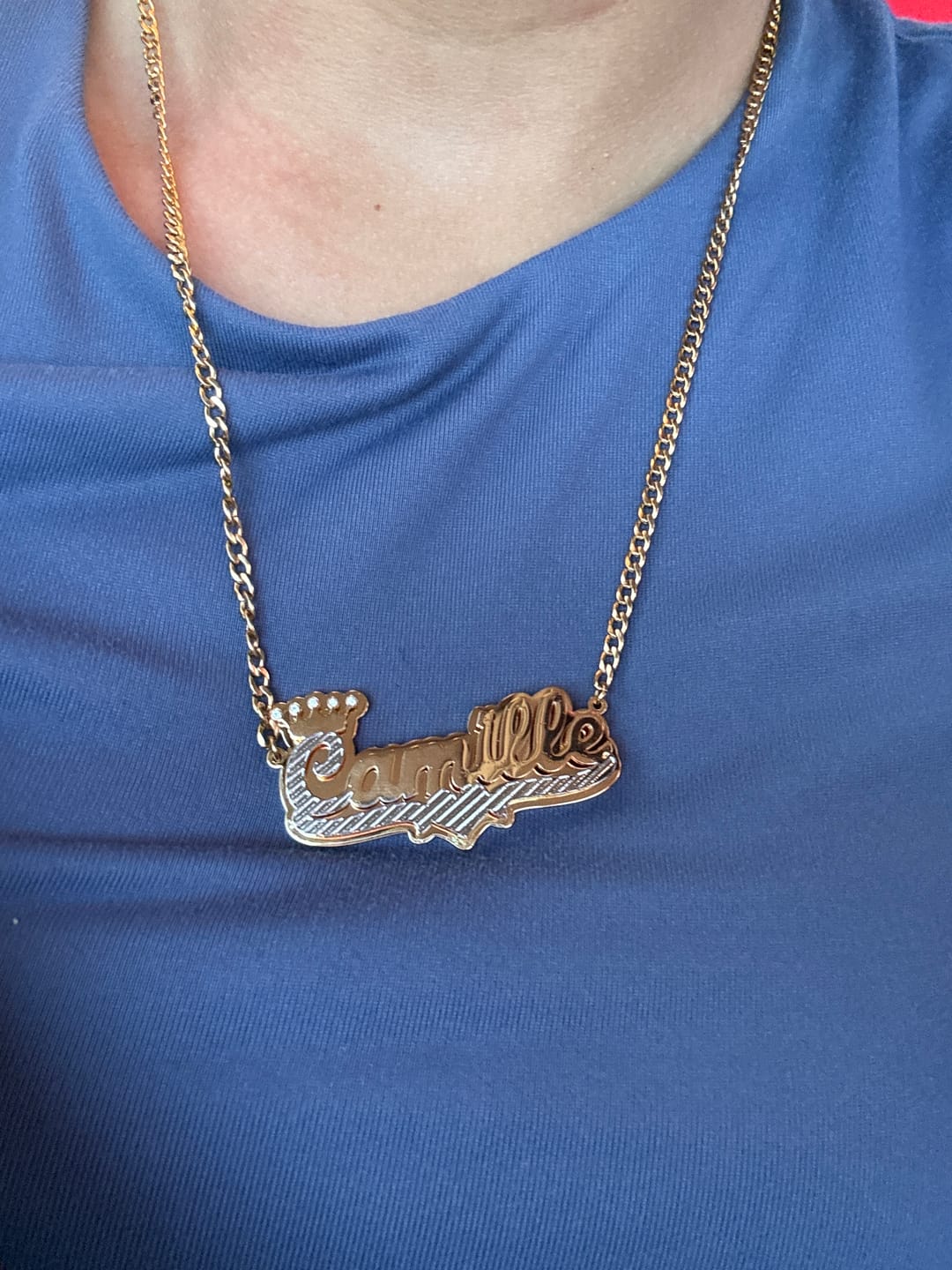 Customer photo review of Double Plated Royal Name Necklace w/ Cuban Chain