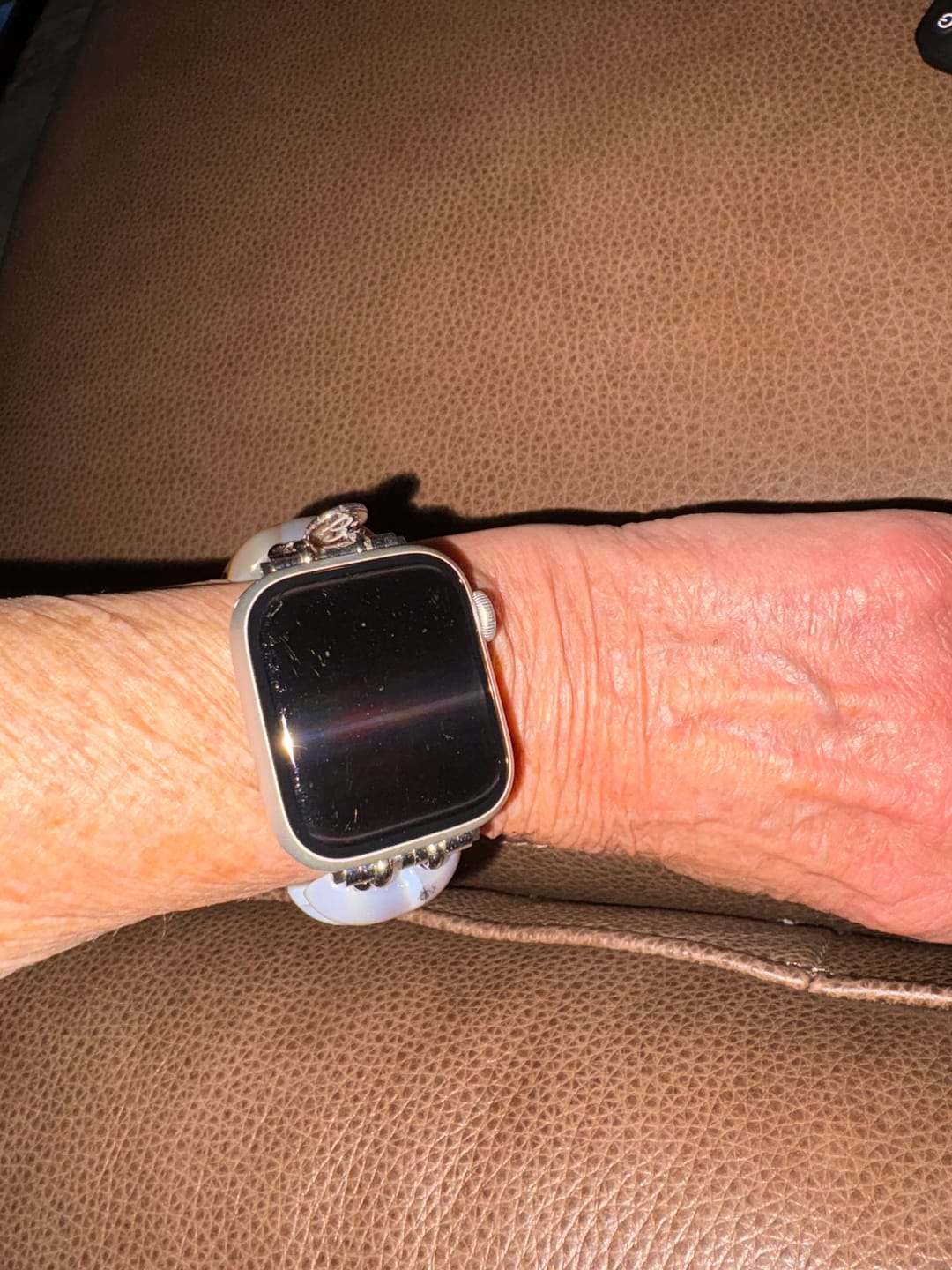 Customer photo review of Ivory Dune Agate Stretch Apple Watch Strap