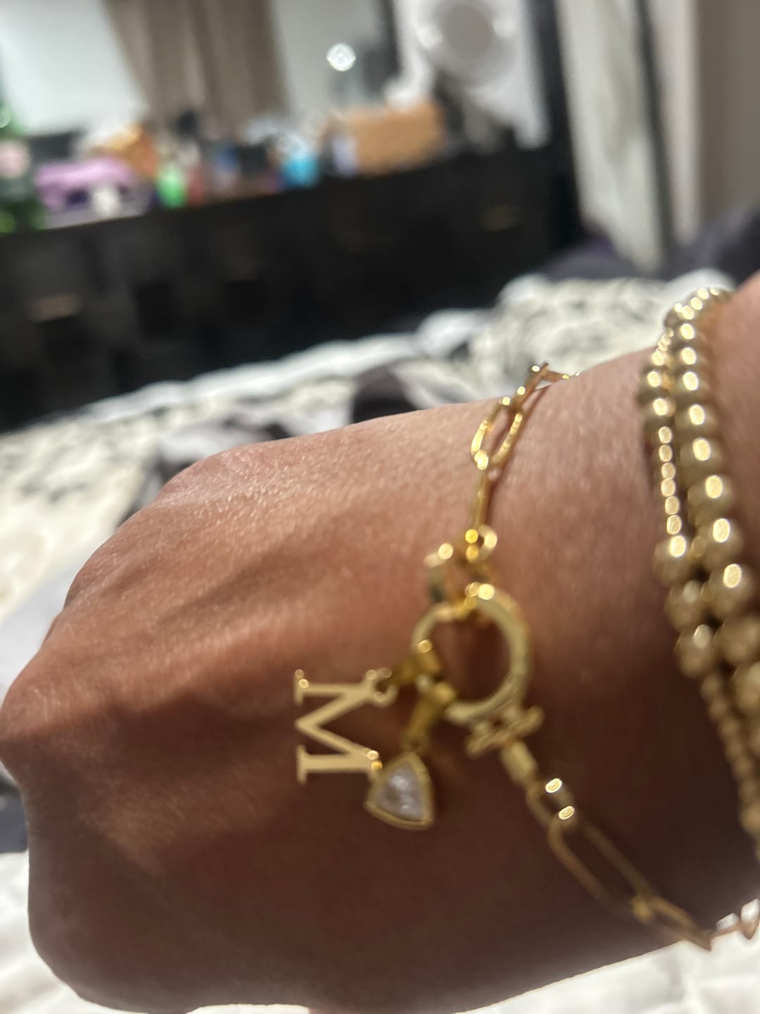 Customer photo review of Initial Birthstone w/ Paper Clip Bracelet
