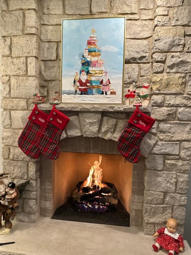 Customer photo review of Gift Tower Santas – Textured Christmas Palette Knife Painting