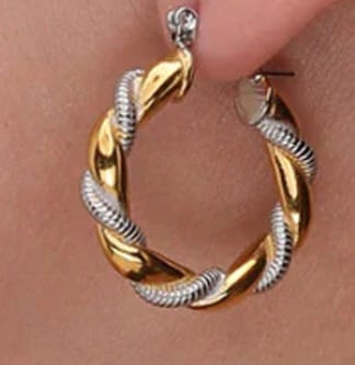 Customer photo review of Golden Silver Twisted Hoop Earrings