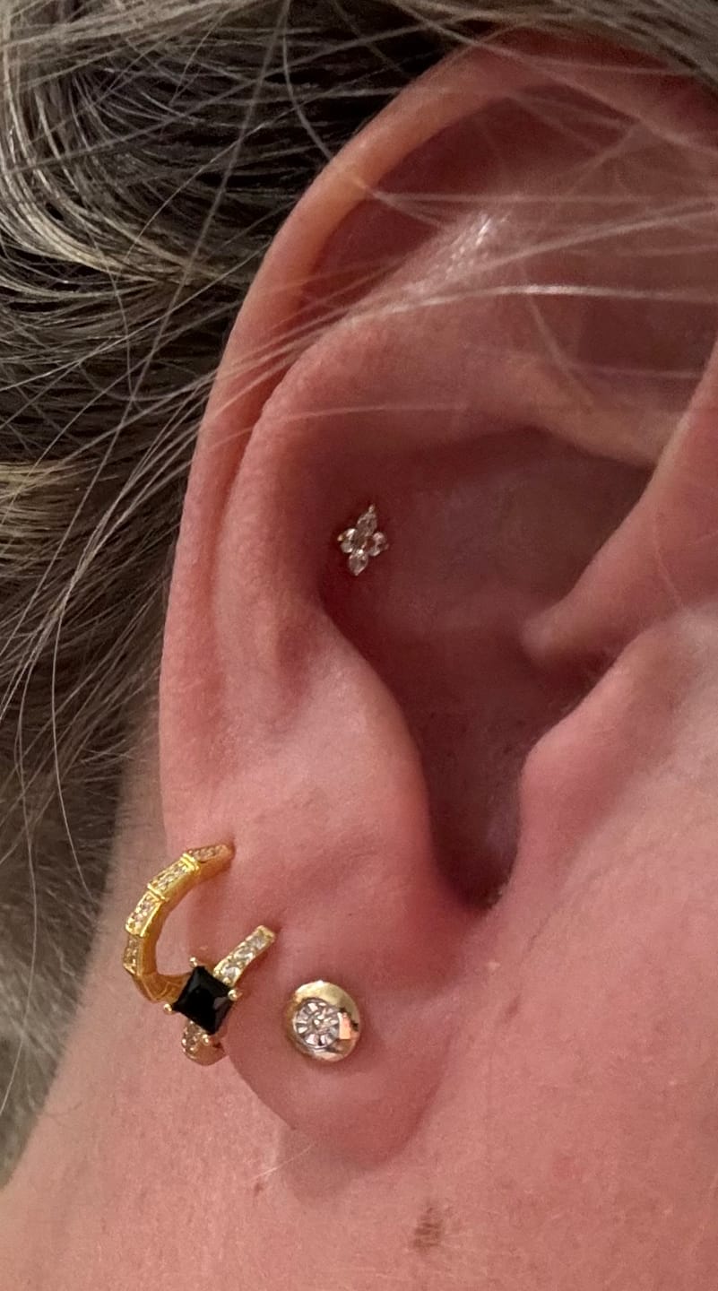 Customer photo review of Black Square Sapphire Huggie Earrings
