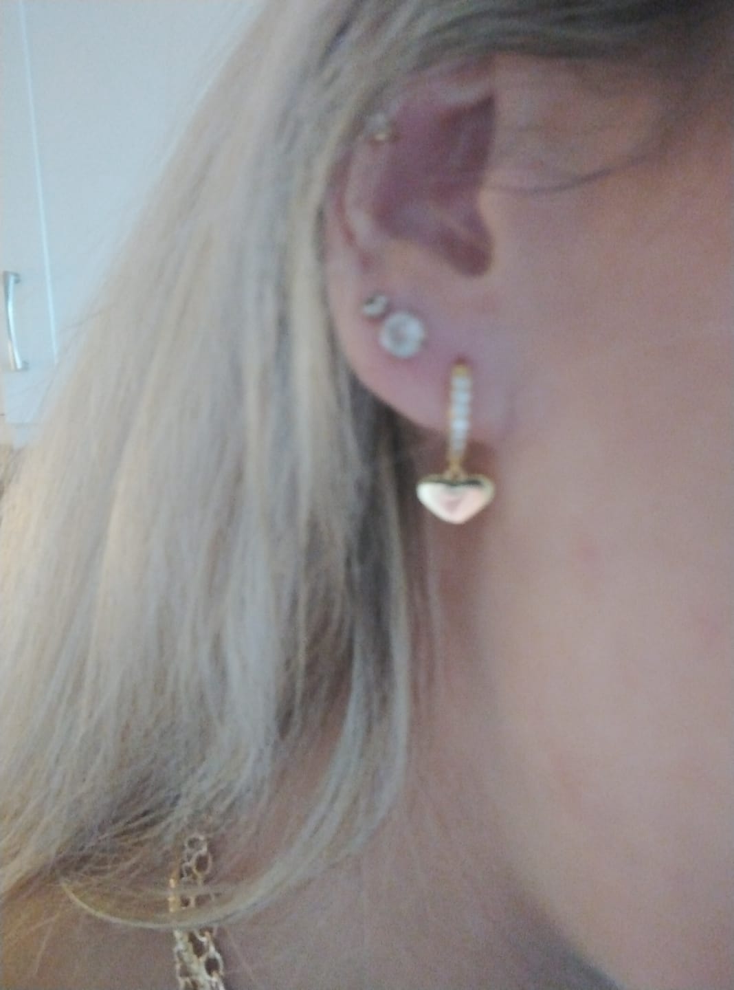 Customer photo review of Amore Heart Hoop Earrings Gold